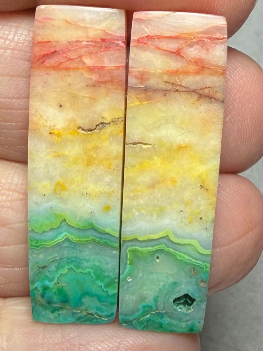 Rectangle 34x10mm Colour Enhanced Agate Cabochon Pair 03