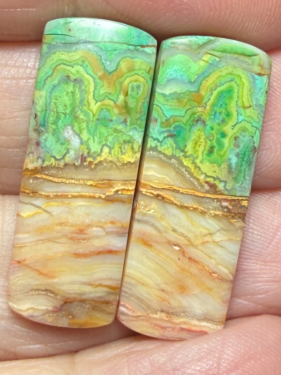 Rectangle 28x10mm Colour Enhanced Agate Cabochon Pair 04