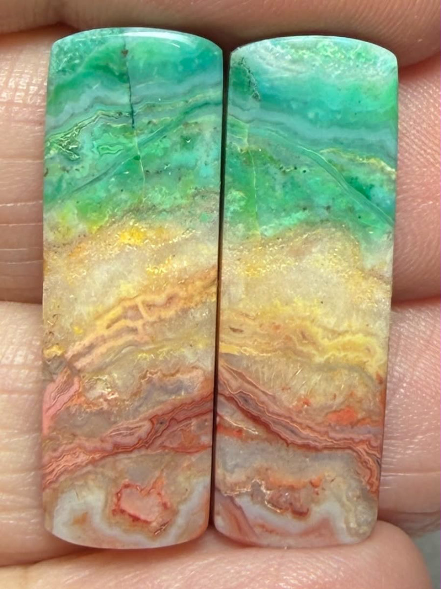 Rectangle 28x9mm Colour Enhanced Agate Cabochon Pair 05