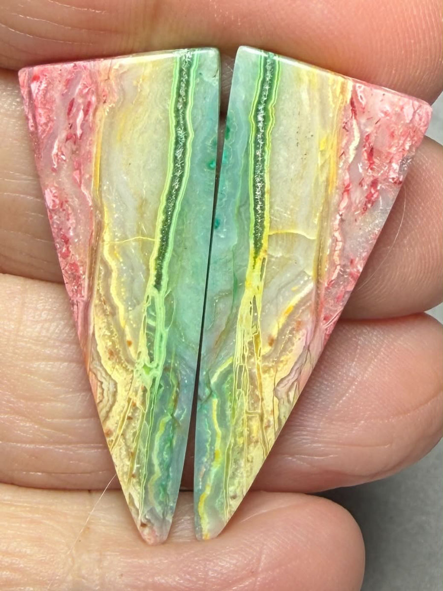 Freeform 37x14mm Colour Enhanced Agate Cabochon Pair 06
