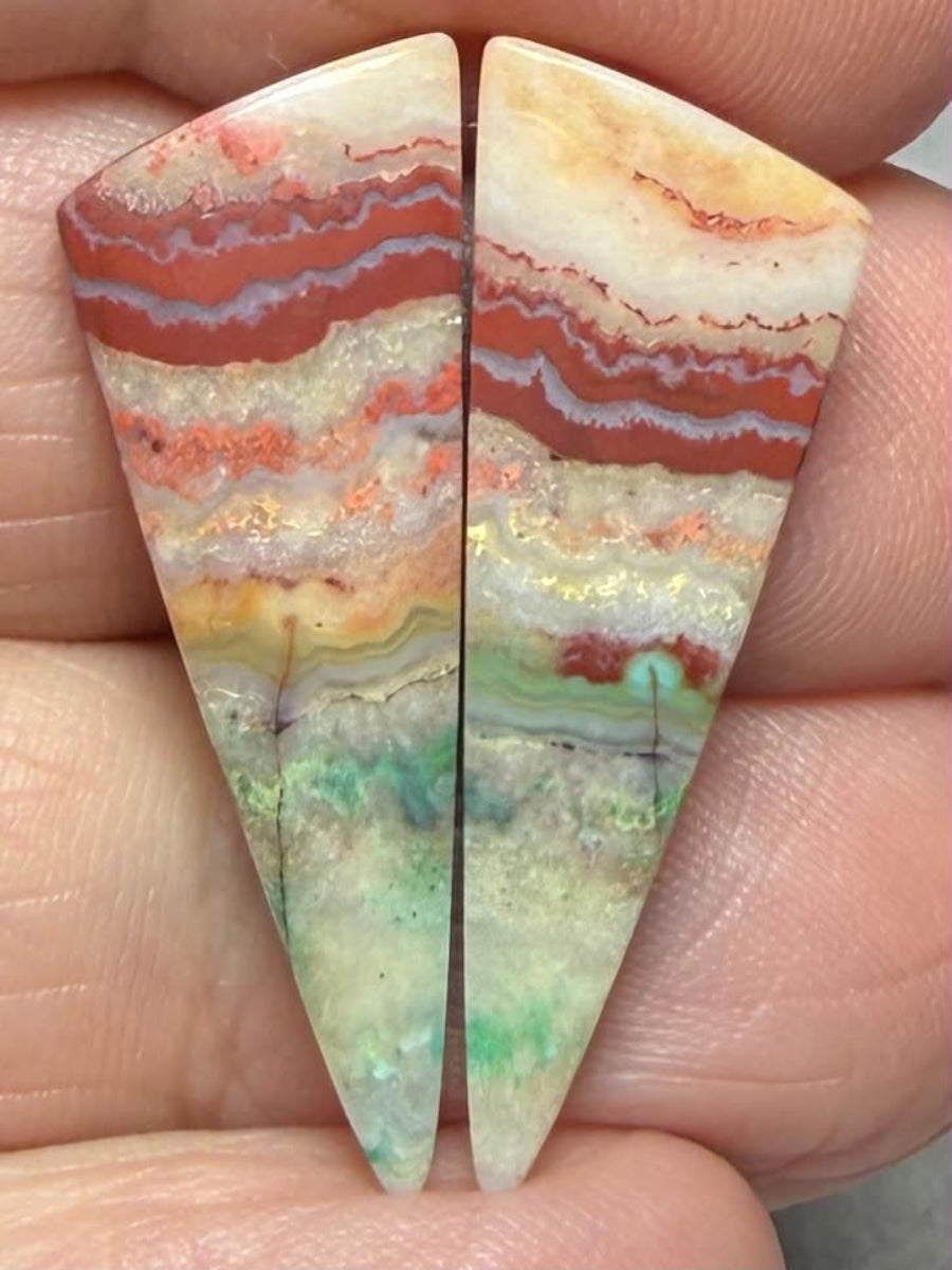 Freeform 29x10mm Colour Enhanced Agate Cabochon Pair 12