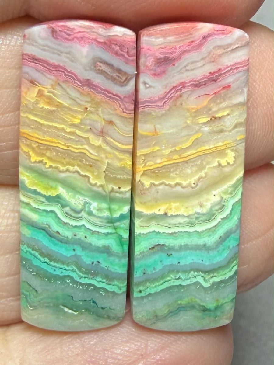 Rectangle 29x10mm Colour Enhanced Agate Cabochon Pair 13