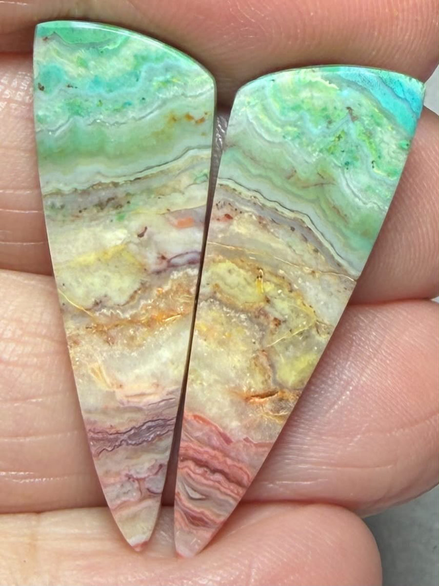 Freeform 33x11mm Colour Enhanced Agate Cabochon Pair 14