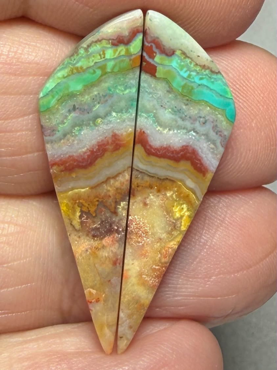 Freeform 33x9mm Colour Enhanced Agate Cabochon Pair 15