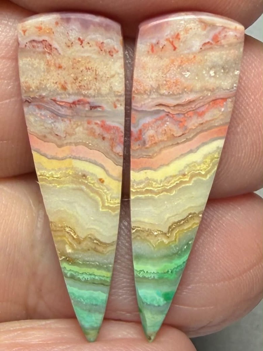 Freeform 29x9mm Colour Enhanced Agate Cabochon Pair 16