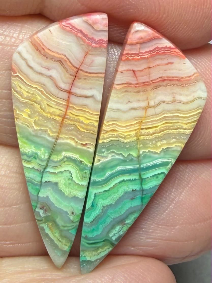 Freeform 33x11mm Colour Enhanced Agate Cabochon Pair 17