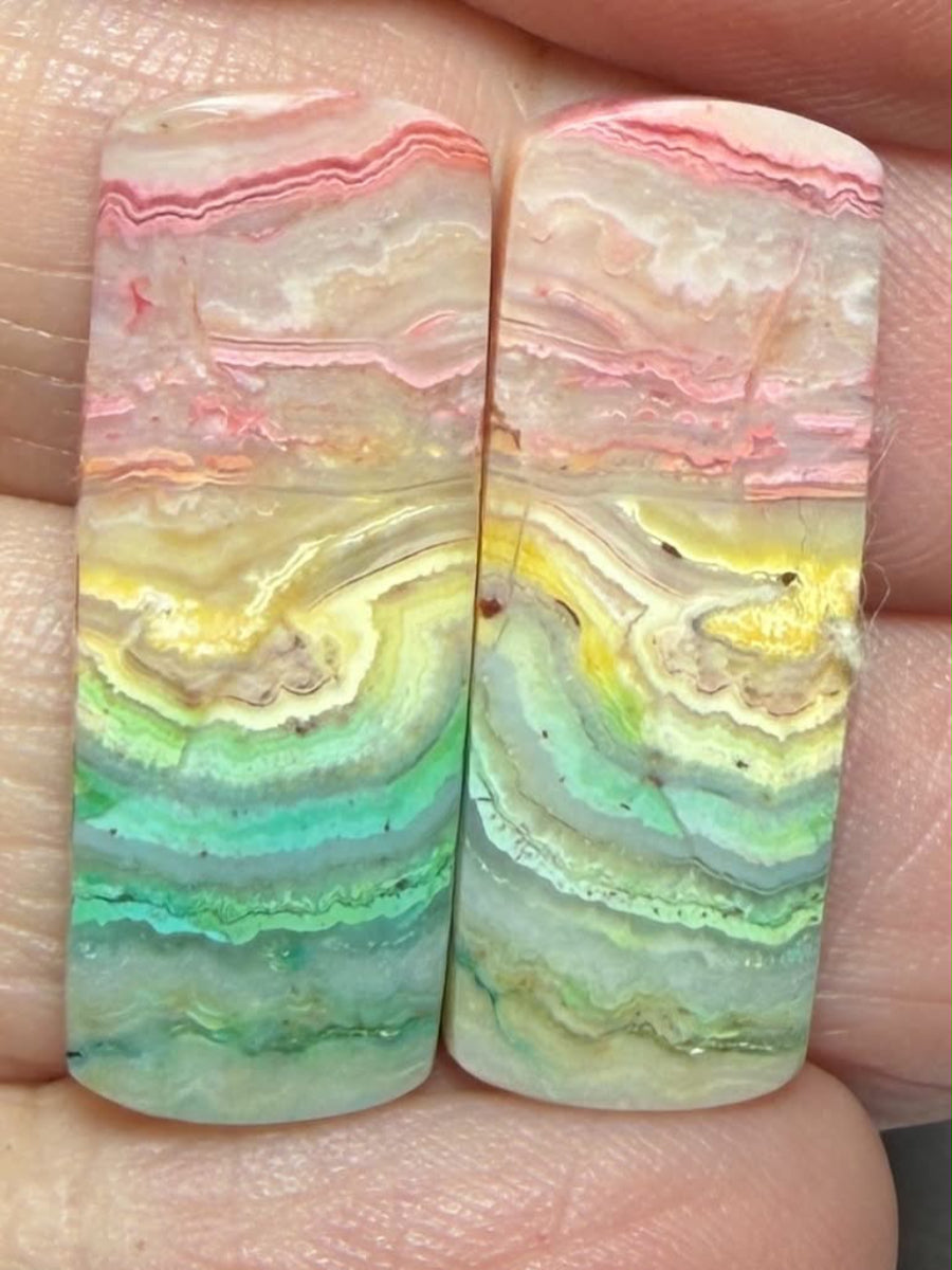 Rectangle 25x9mm Colour Enhanced Agate Cabochon Pair 19