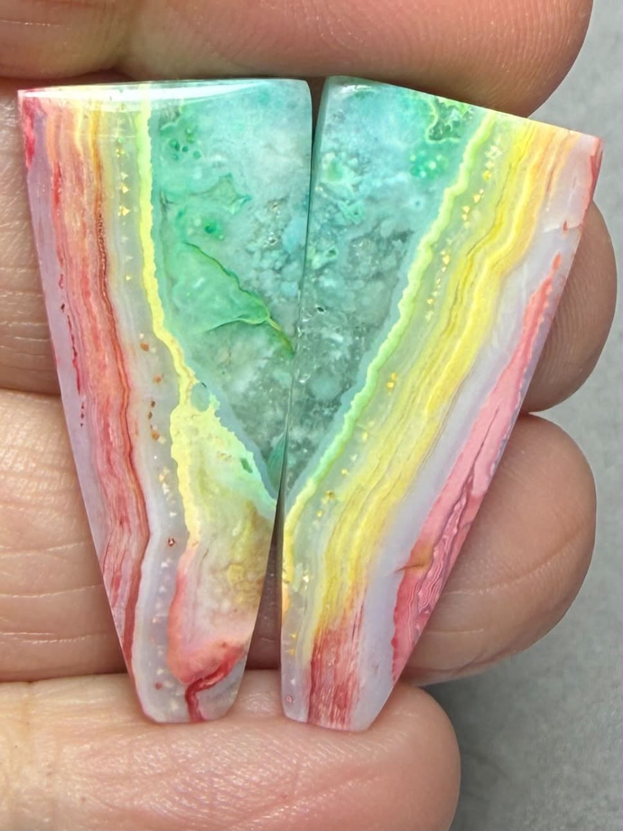 Freeform 33x14mm Colour Enhanced Agate Cabochon Pair 22