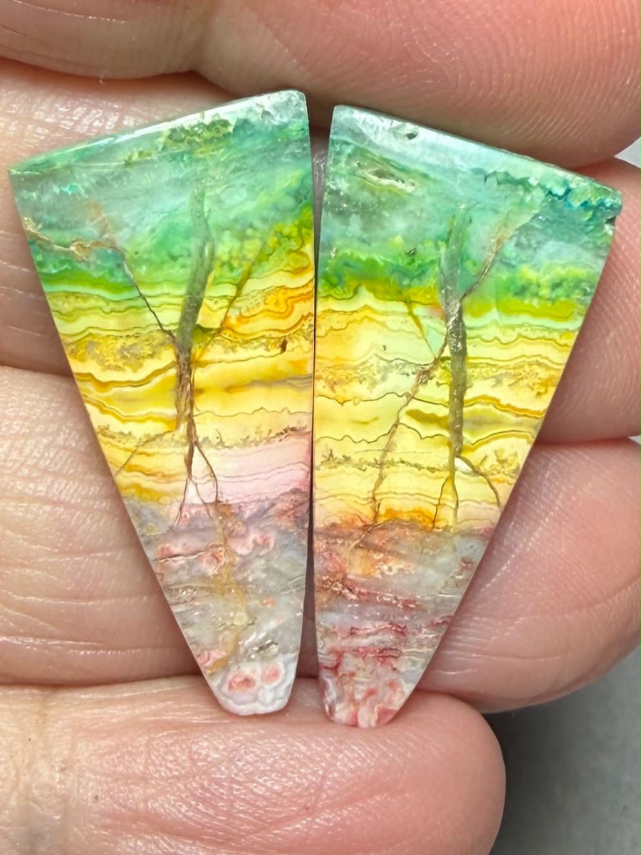Freeform 28x14mm Colour Enhanced Agate Cabochon Pair 24
