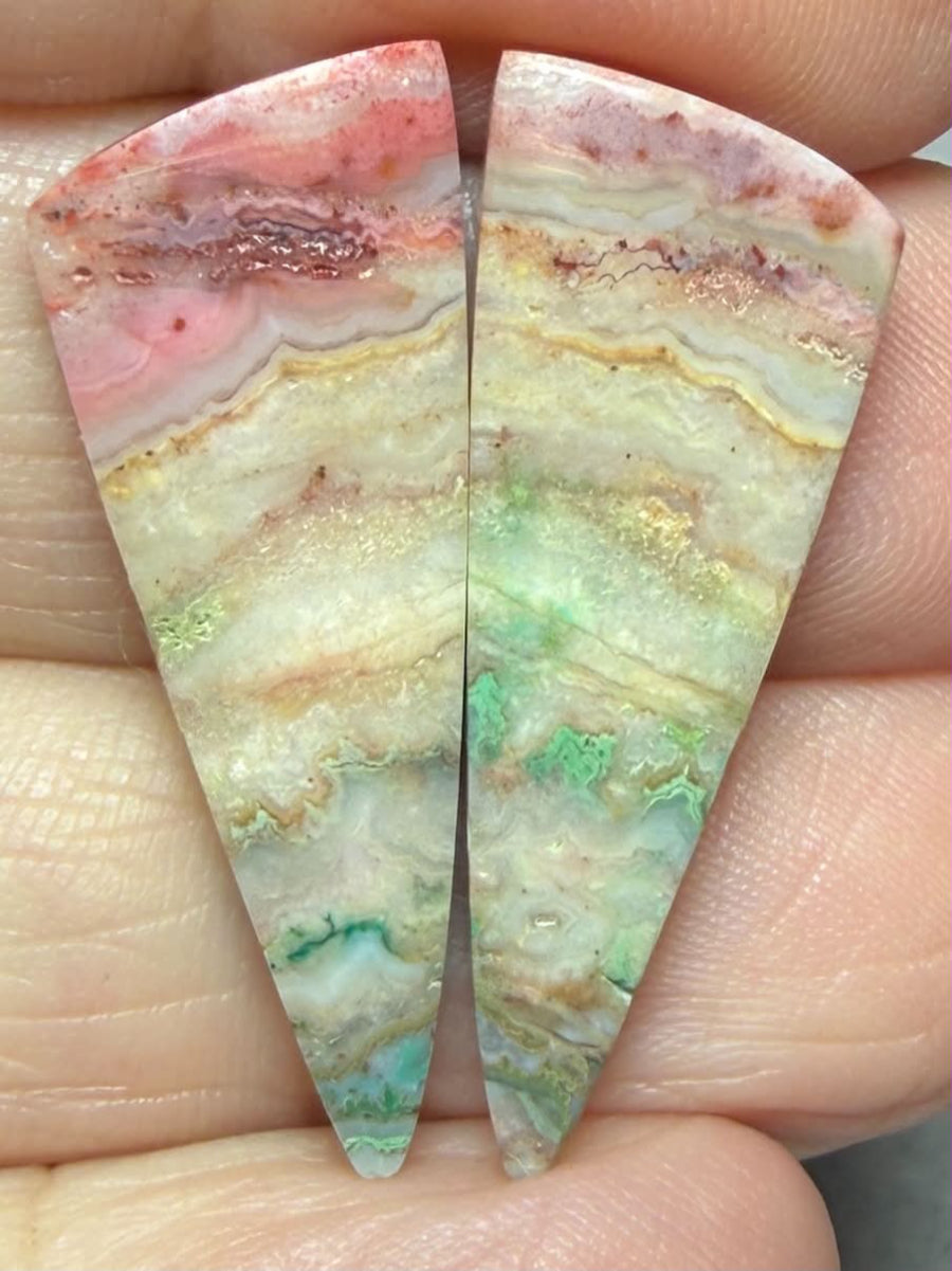 Freeform 30x12mm Colour Enhanced Agate Cabochon Pair 26