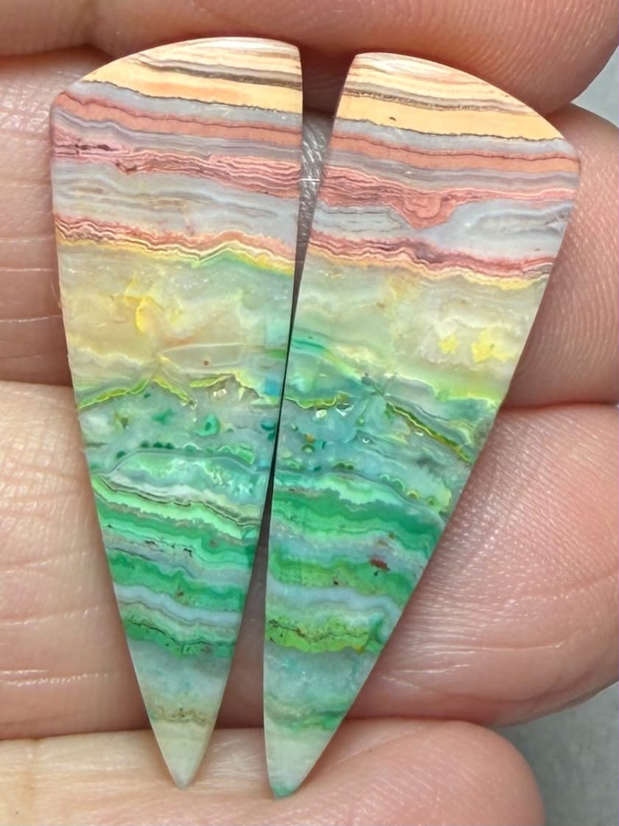 Freeform 32x10mm Colour Enhanced Agate Cabochon Pair 27