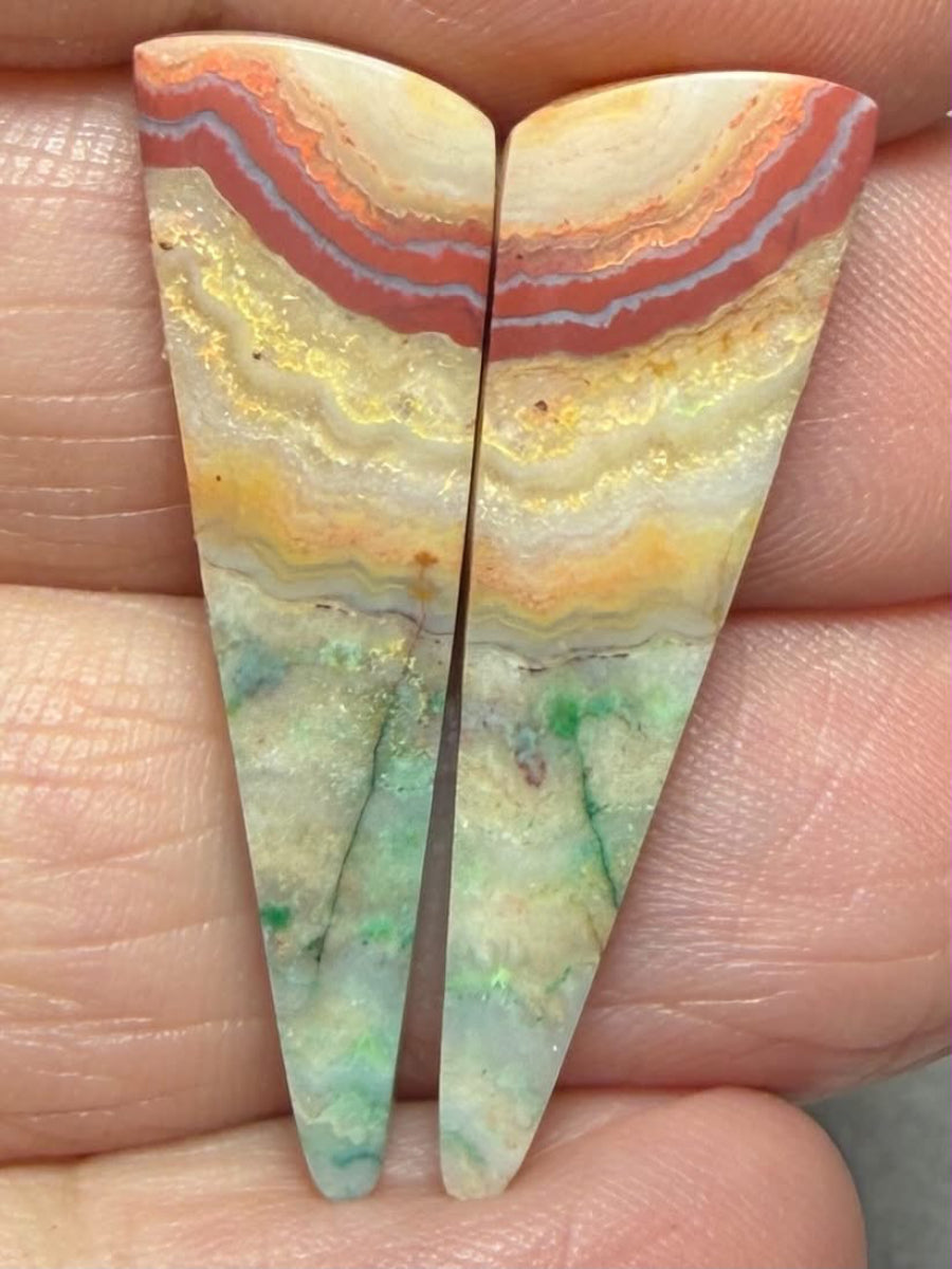 Freeform 32x9mm Colour Enhanced Agate Cabochon Pair 29