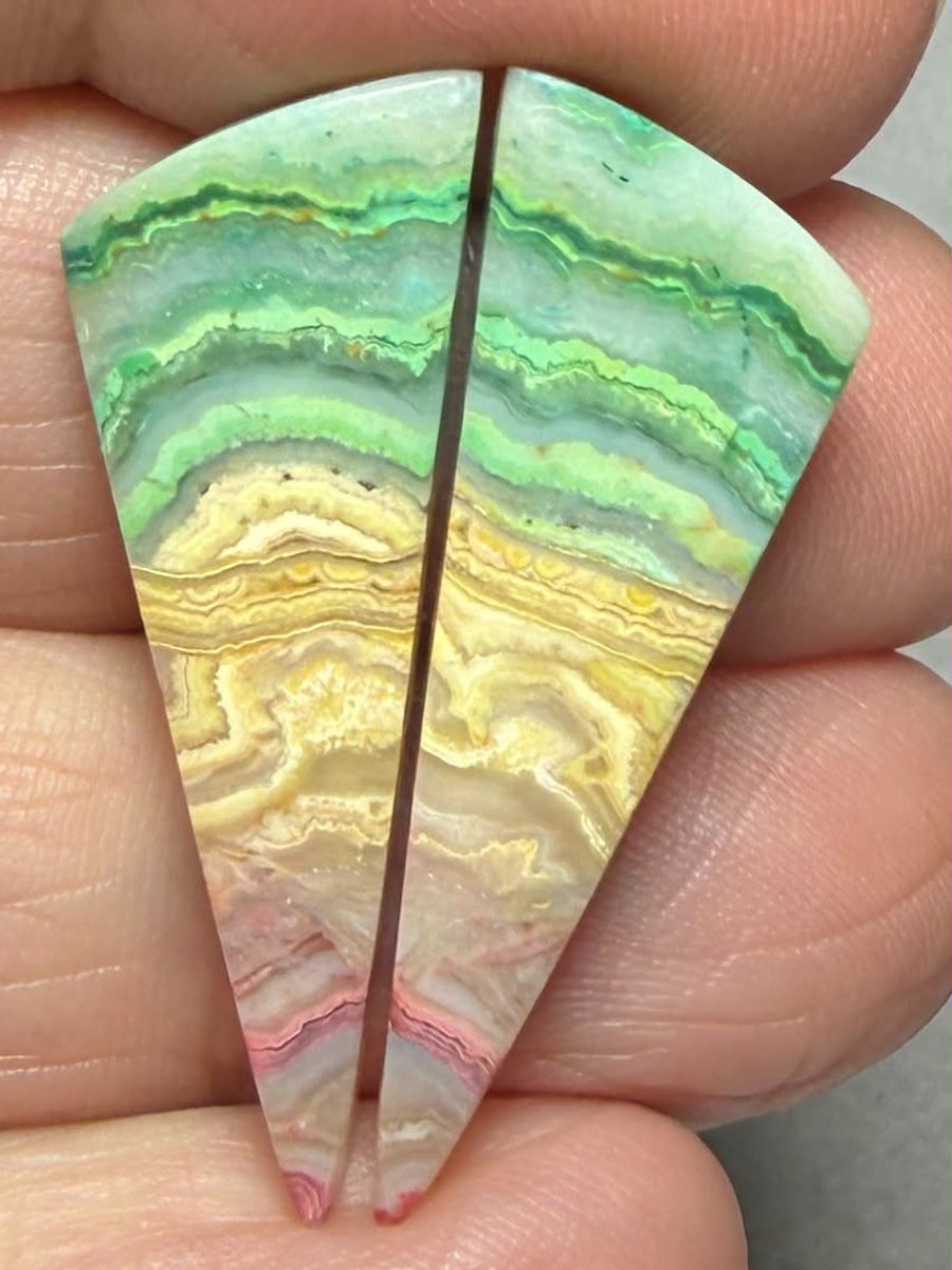 Freeform 32x11mm Colour Enhanced Agate Cabochon Pair 30