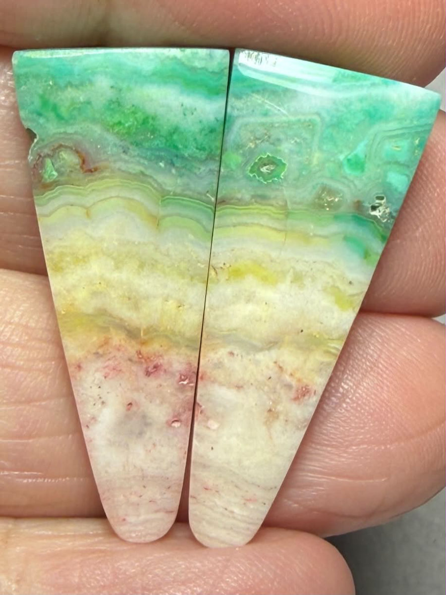 Freeform 31x13mm Colour Enhanced Agate Cabochon Pair 33