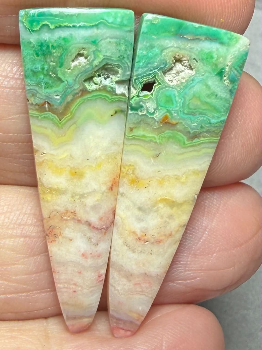 Freeform 38x13mm Colour Enhanced Agate Cabochon Pair 35