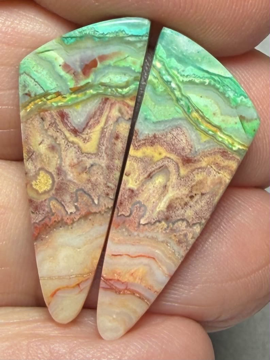 Freeform 28x11mm Colour Enhanced Agate Cabochon Pair 36