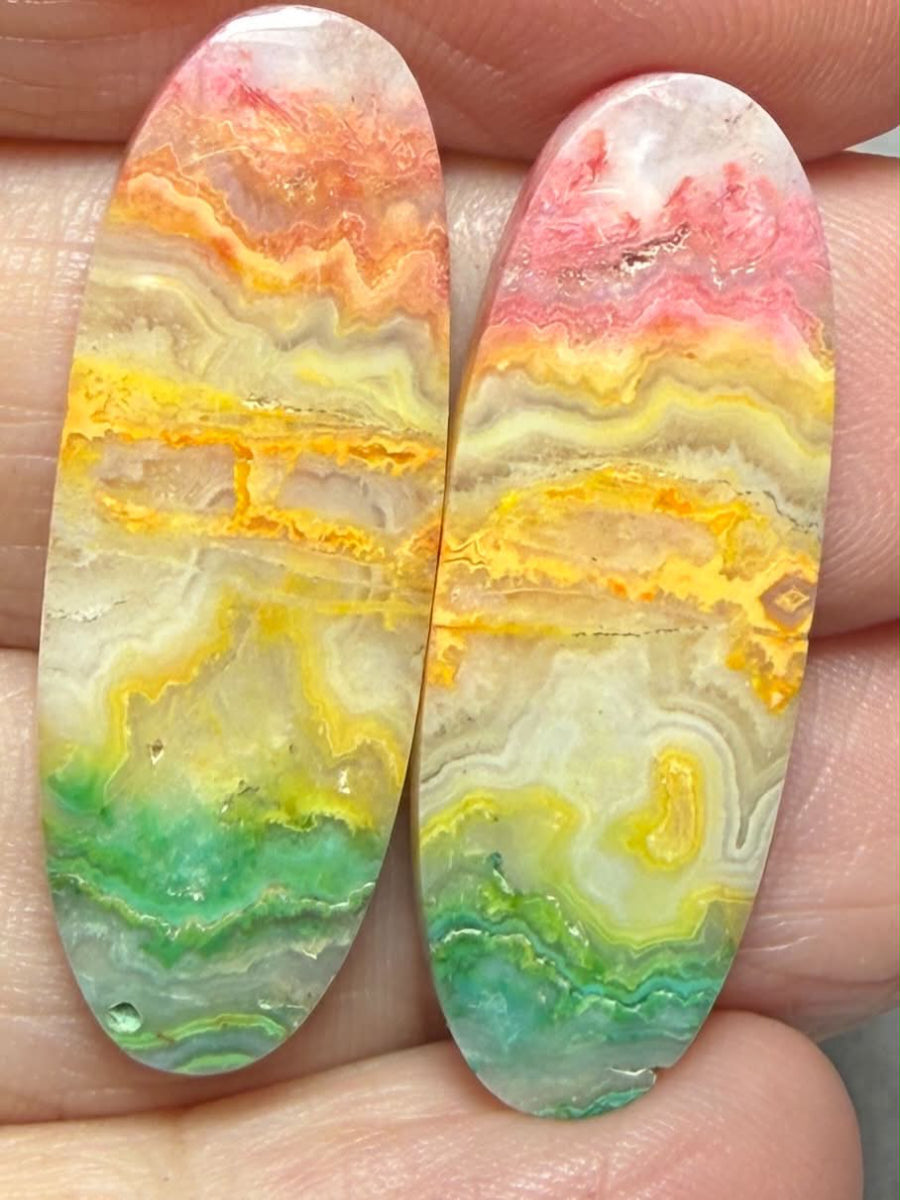 Oval 34x12mm Colour Enhanced Agate Cabochon Pair 40