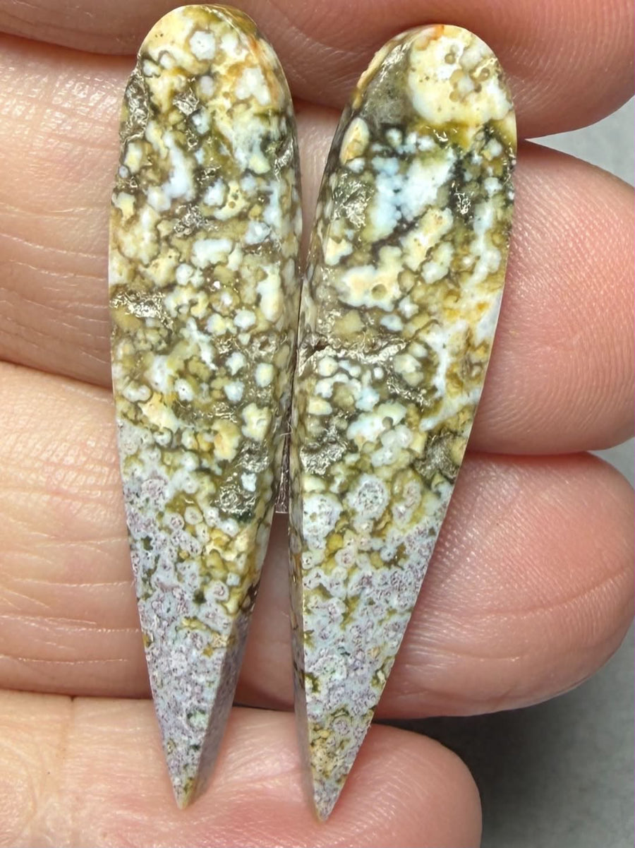 Teardrop 40x9mm Ocean Jasper Cabochon Pair 46