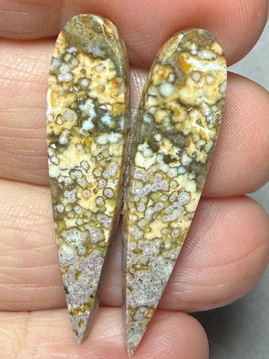 Teardrop 38x9mm Ocean Jasper Cabochon Pair 47