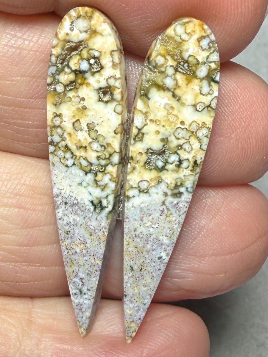 Teardrop 38x9mm Ocean Jasper Cabochon Pair 50