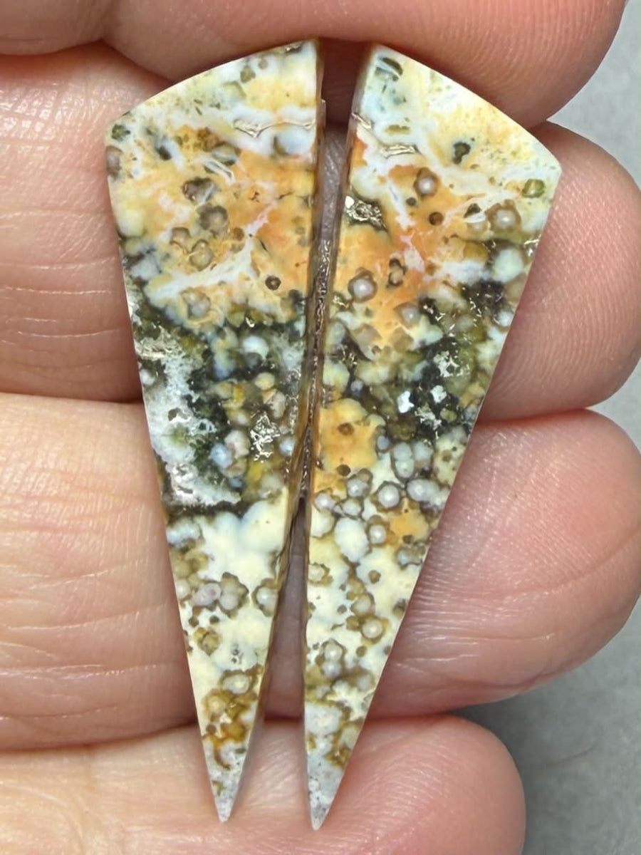 Freeform 37x10mm Ocean Jasper Cabochon Pair 52
