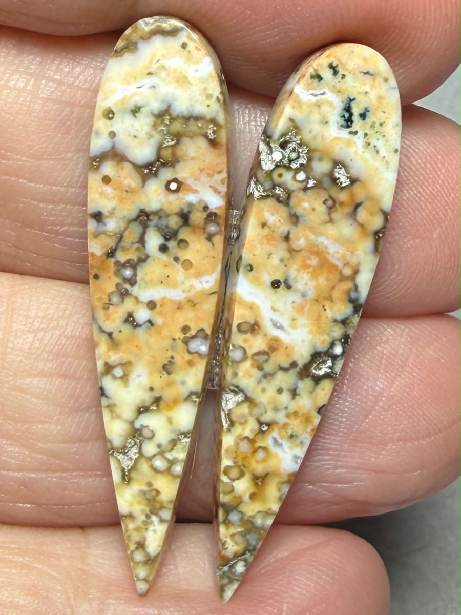 Teardrop 38x9mm Ocean Jasper Cabochon Pair 53