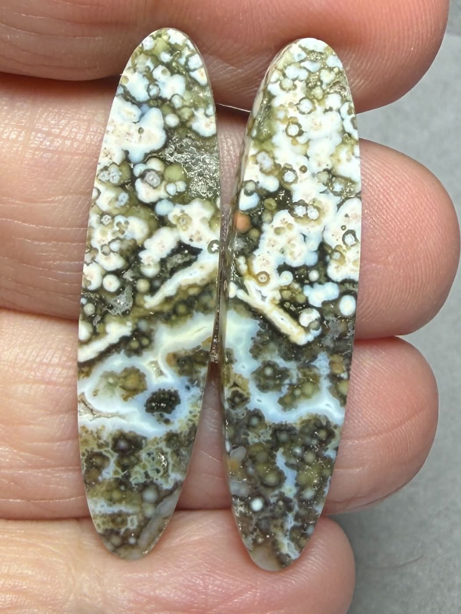 Oval 40x10mm Ocean Jasper Cabochon Pair 55