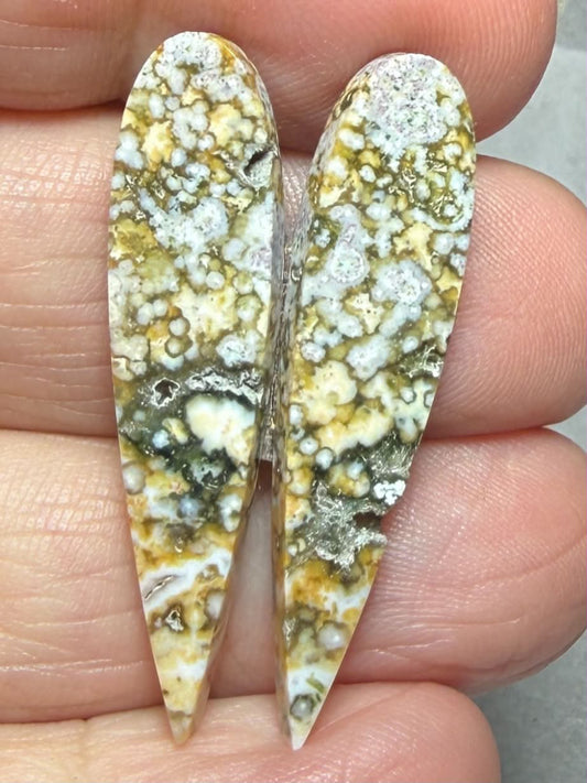 Teardrop 37x9mm Ocean Jasper Cabochon Pair 56
