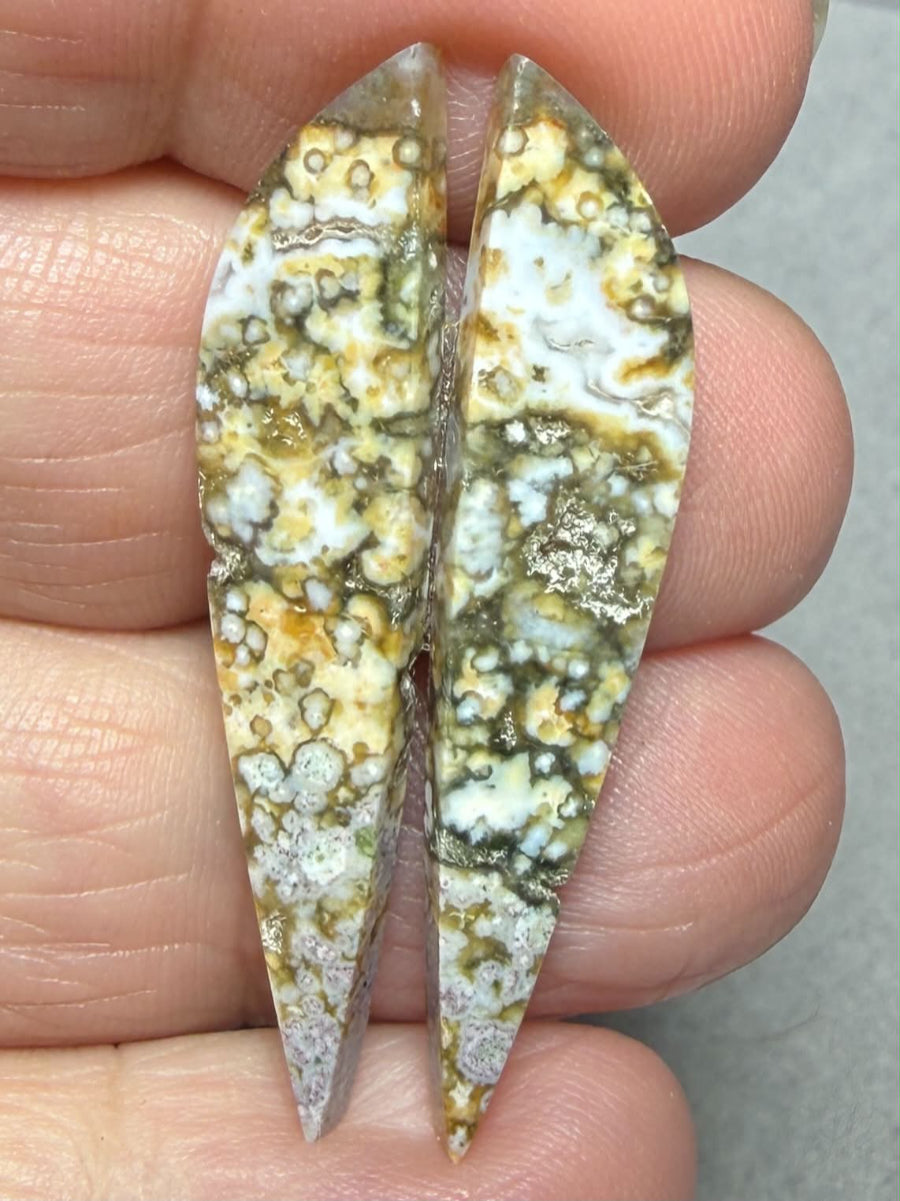 Freeform 40x8mm Ocean Jasper Cabochon Pair 57