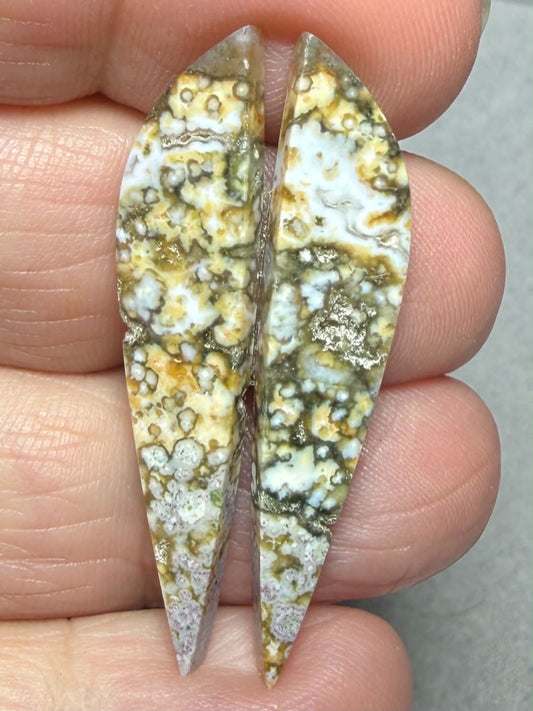 Freeform 40x8mm Ocean Jasper Cabochon Pair 57