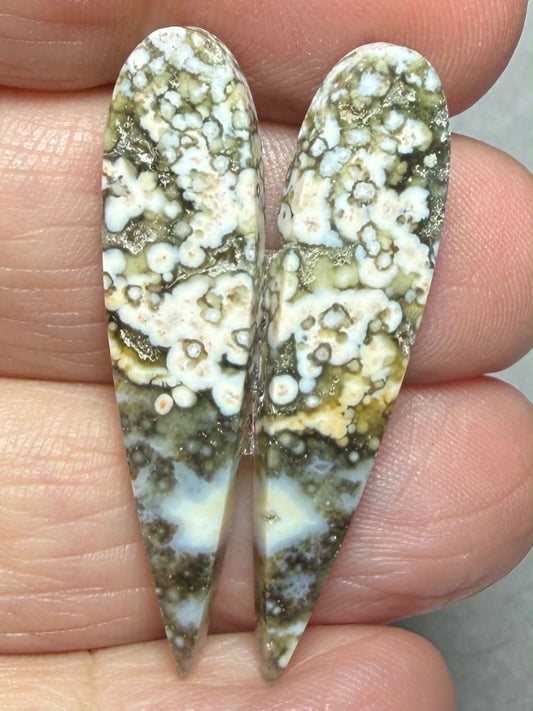 Teardrop 38x9mm Ocean Jasper Cabochon Pair 58