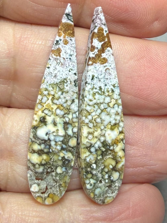 Teardrop 39x9mm Ocean Jasper Cabochon Pair 62