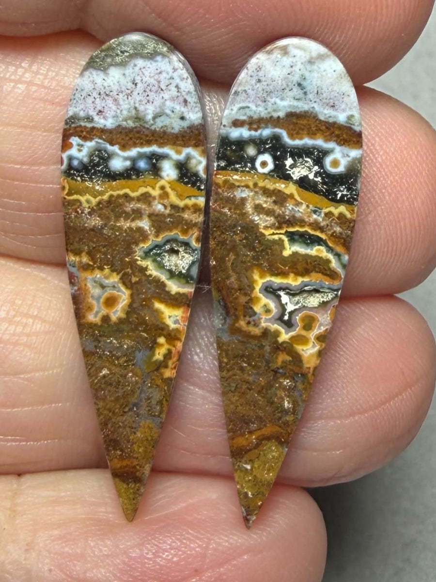Teardrop 33x9mm Ocean Jasper Cabochon Pair 64