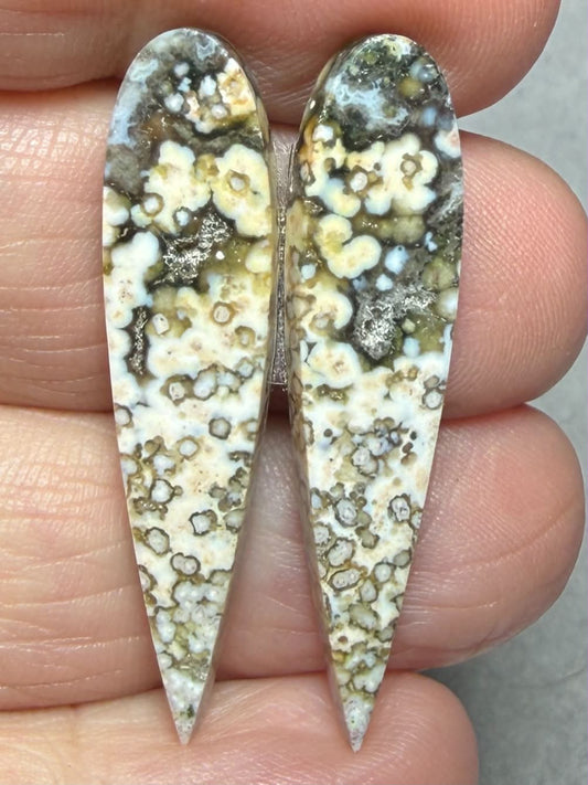 Teardrop 38x9mm Ocean Jasper Cabochon Pair 65