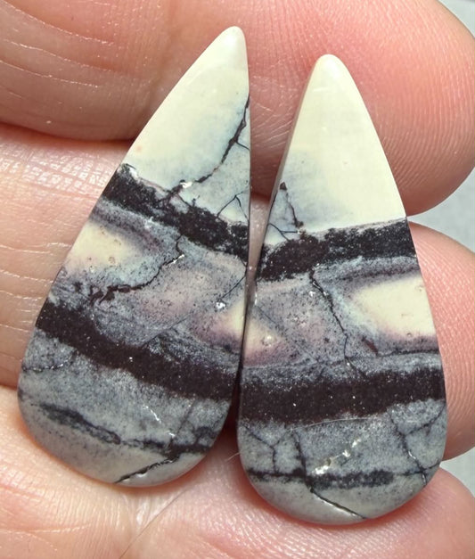 Teardrop 29x13mm Porcelain Jasper Cabochon Pair 02