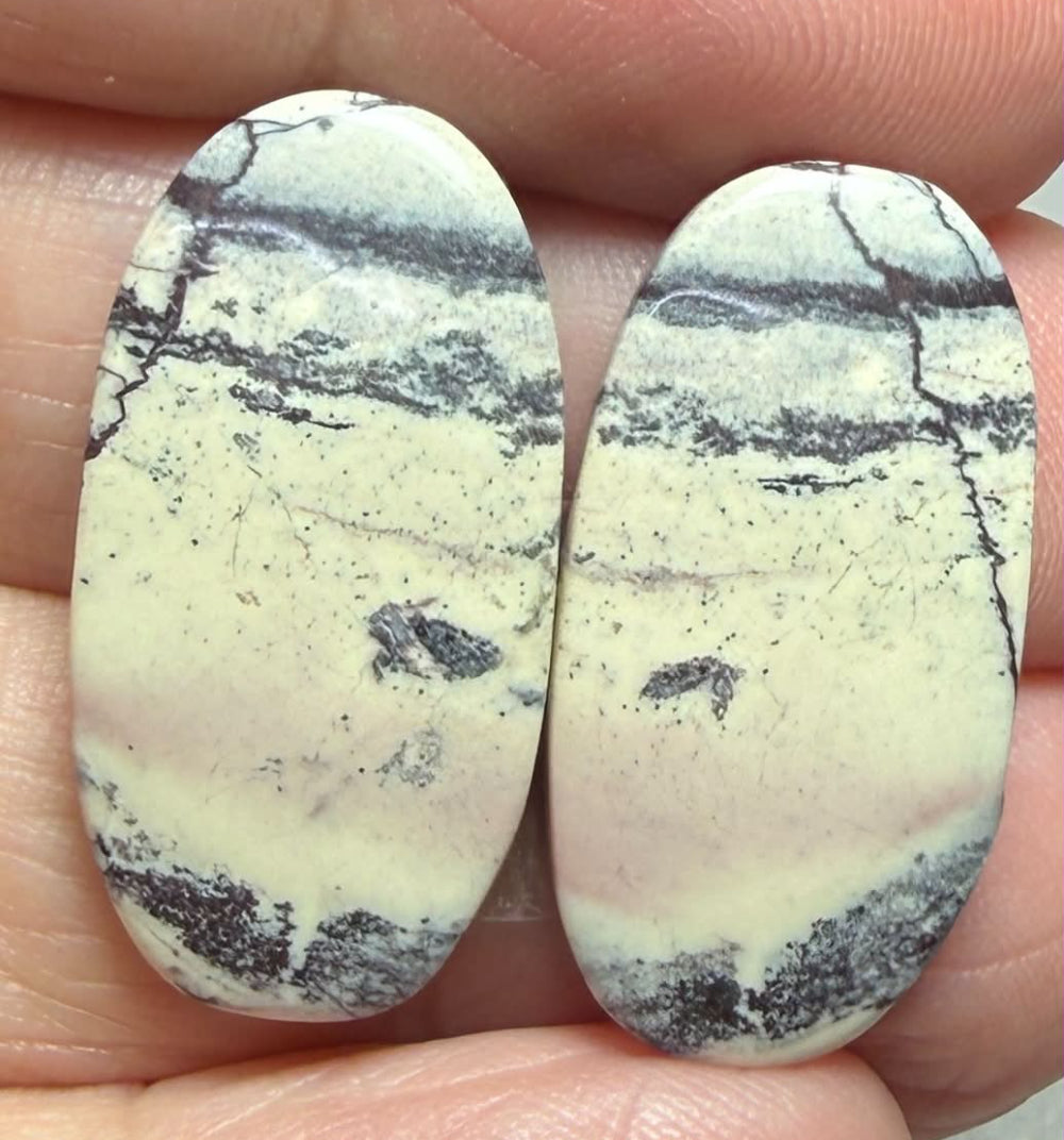Oval 26x13mm Porcelain Jasper Cabochon Pair 04