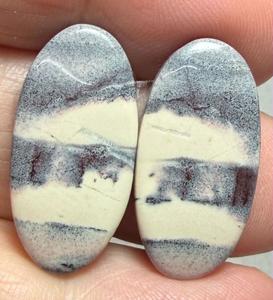 Oval 25x12mm Porcelain Jasper Cabochon Pair 05