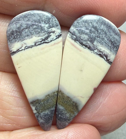 Teardrop 29x13mm Porcelain Jasper Cabochon Pair 06