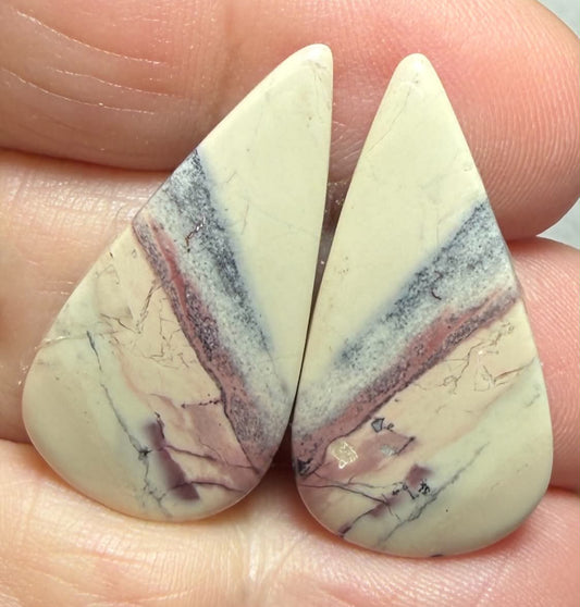 Teardrop 29x15mm Porcelain Jasper Cabochon Pair 07