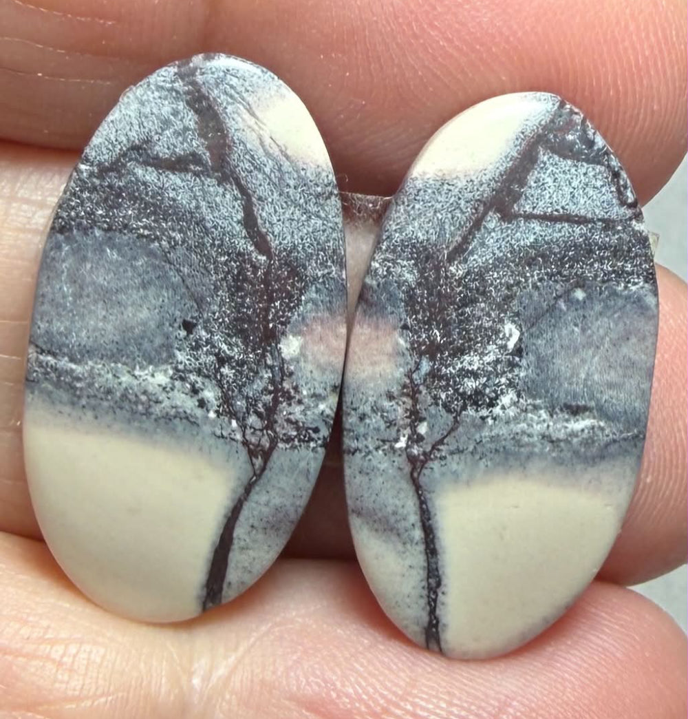 Oval 24x13mm Porcelain Jasper Cabochon Pair 08