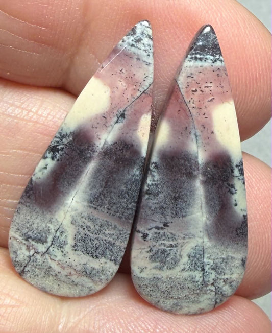 Teardrop 29x12mm Porcelain Jasper Cabochon Pair 09