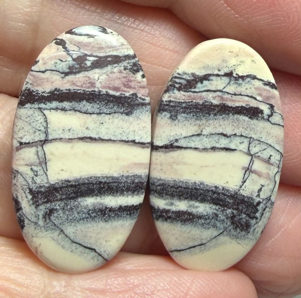 Oval 25x14mm Porcelain Jasper Cabochon Pair 12