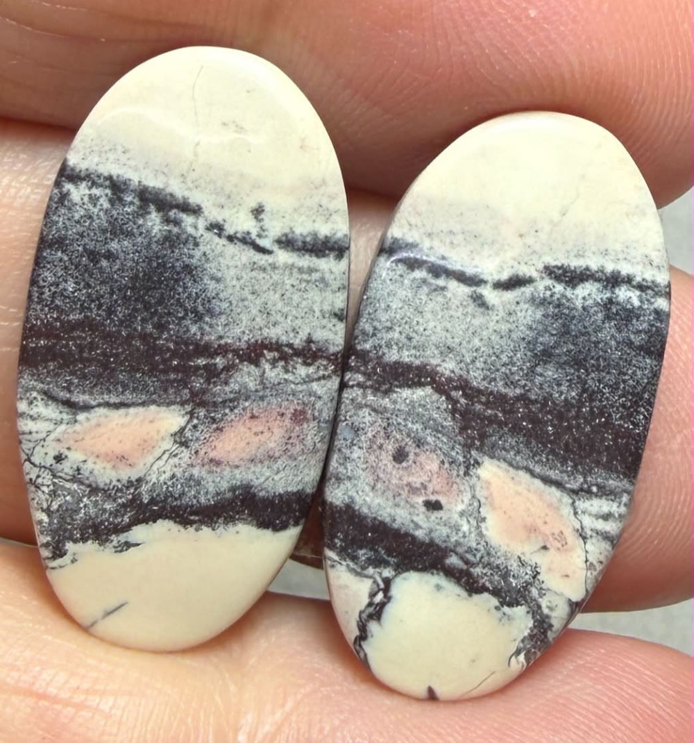 Oval 26x13mm Porcelain Jasper Cabochon Pair 13