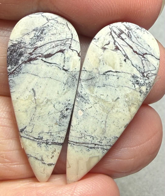 Teardrop 32x13mm Porcelain Jasper Cabochon Pair 17