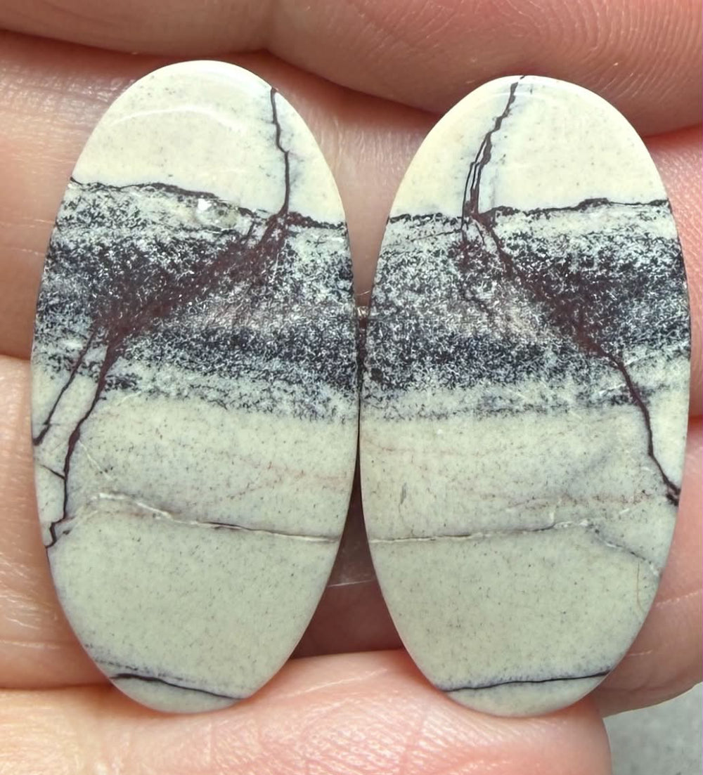 Oval 28x14mm Porcelain Jasper Cabochon Pair 18