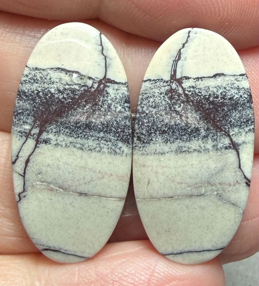 Oval 28x14mm Porcelain Jasper Cabochon Pair 18