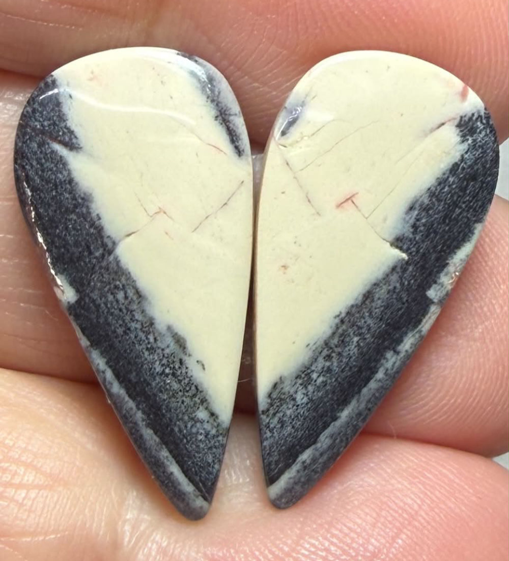 Teardrop 25x12mm Porcelain Jasper Cabochon Pair 19