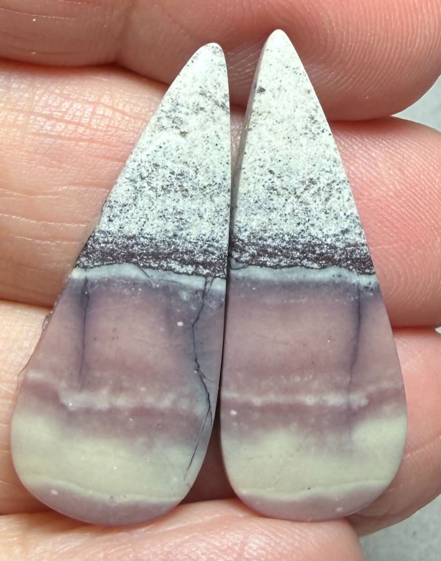 Teardrop 32x13mm Porcelain Jasper Cabochon Pair 21