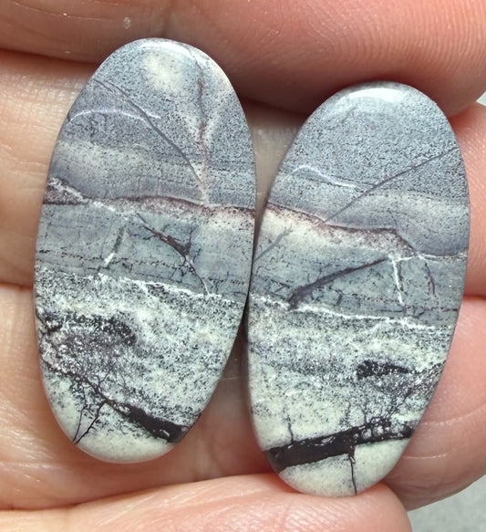 Oval 27x14mm Porcelain Jasper Cabochon Pair 23