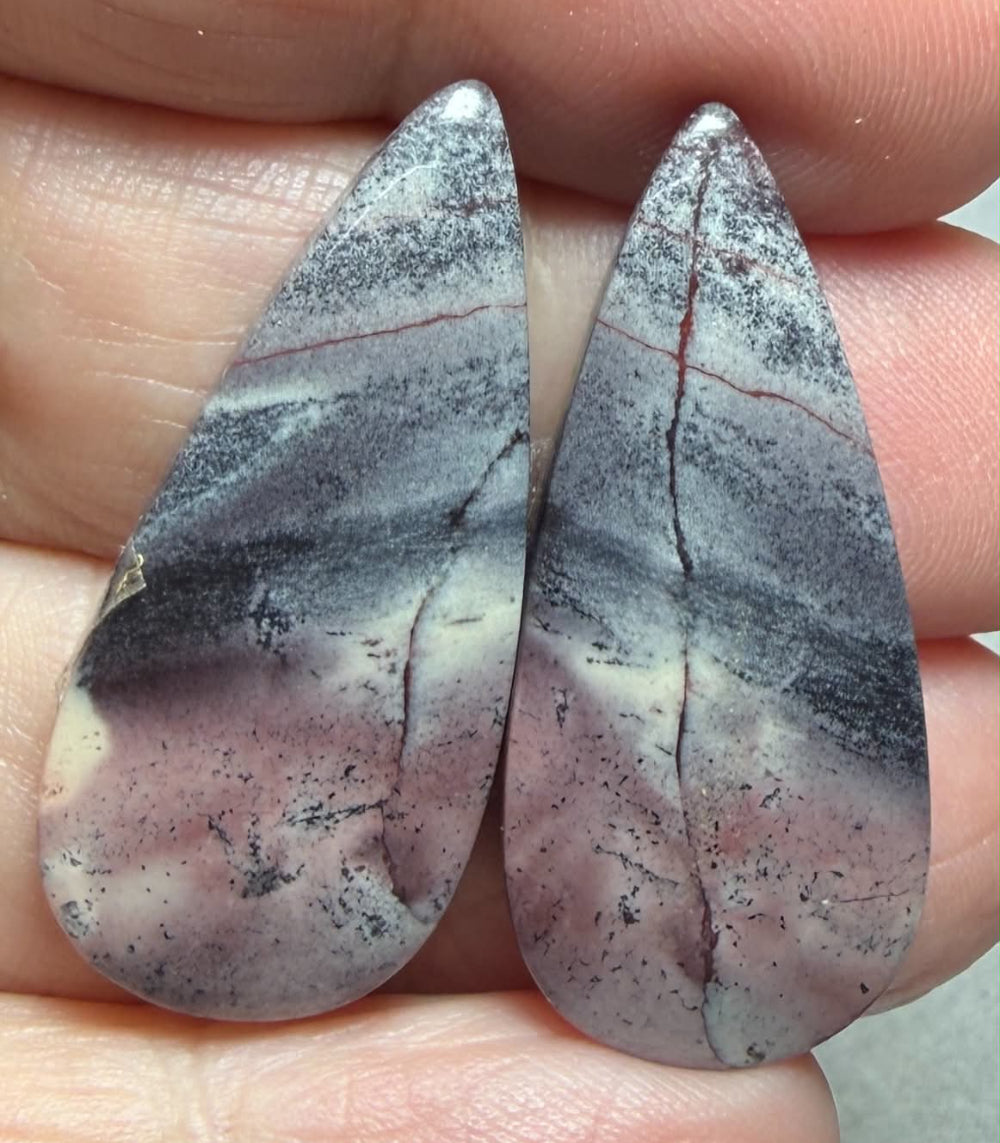 Teardrop 33x14mm Porcelain Jasper Cabochon Pair 25